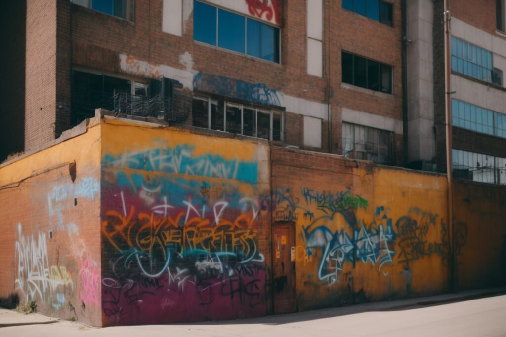 Denver building with graffiti prevention film, vibrant urban background, no visible vandalism