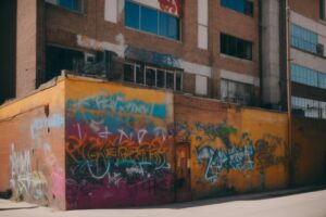 Denver building with graffiti prevention film, vibrant urban background, no visible vandalism
