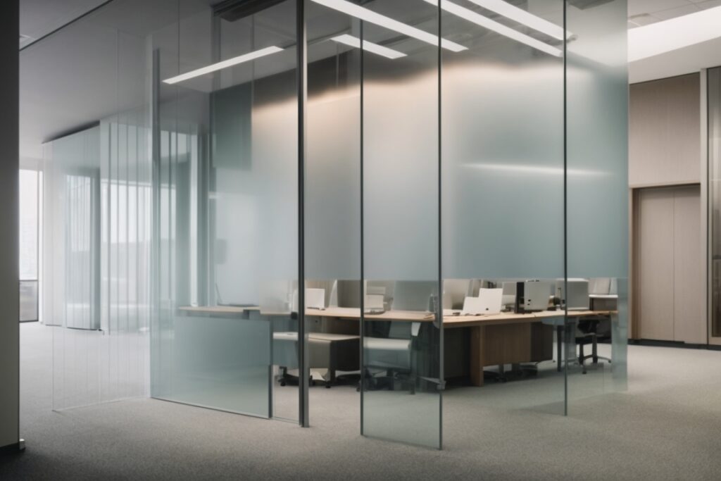 interior office space with frosted glass decorative film