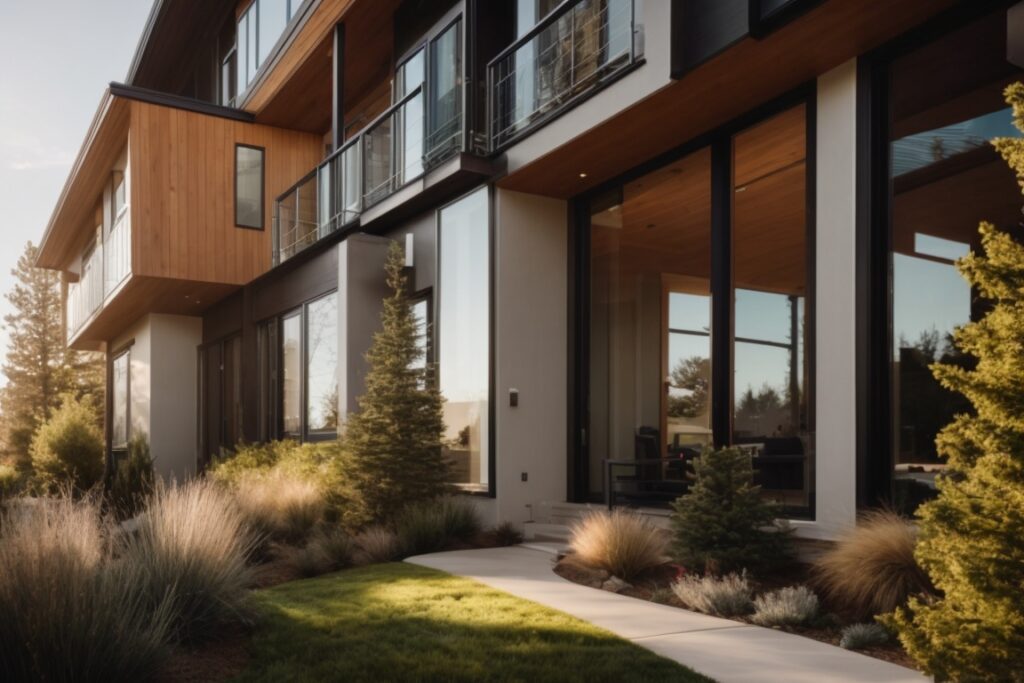 Denver home exterior with reflective energy saving window film on windows